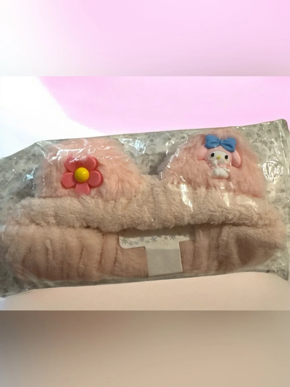 Sanrio Pink Plush Kids Headband with Flower & Character Bow